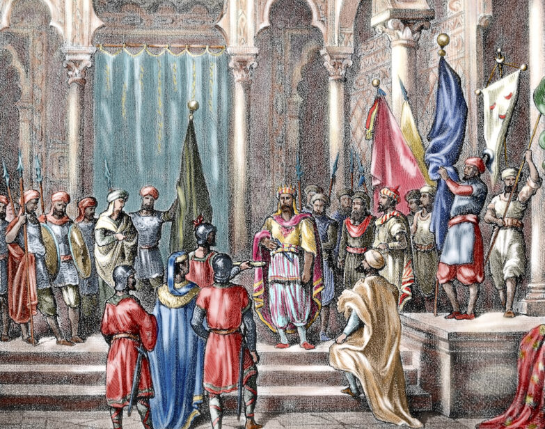 Abd ar-Rahman II (788-852). Omega Emir de Córdoba en Al-Ándalus desde 822 hasta su muerte. Abd ar-Rahman II recibe a los embajadores vascos. España (Prisma / UIG / Getty Images)